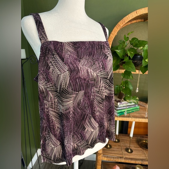 Vintage Silky Purple Leaf Pattern Plant Nineties Tank Top - Picture 3 of 4